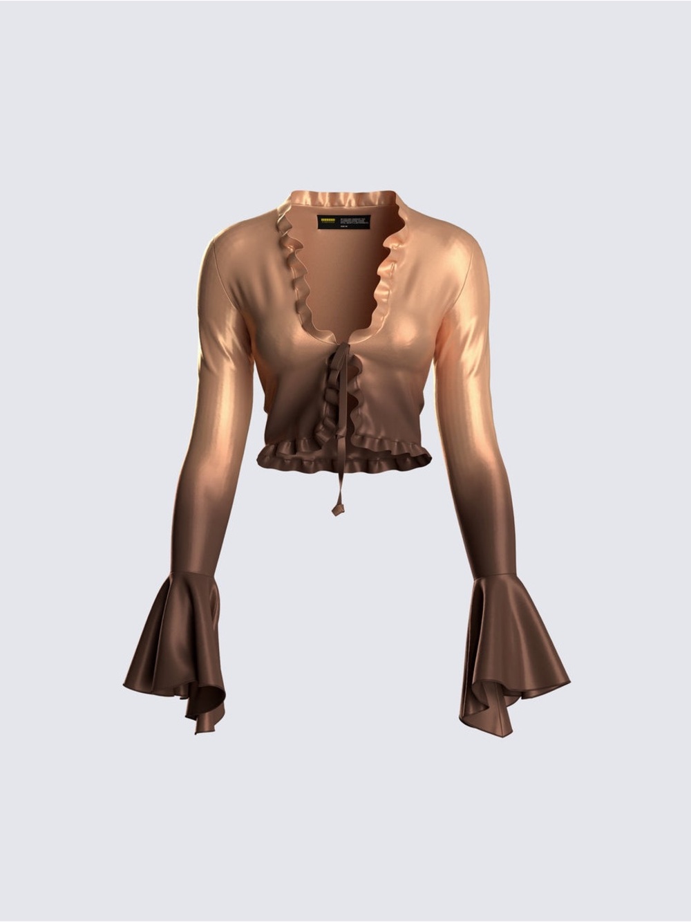 Finesse Satin Ruffle-Tie Crop Top in Brown ombre